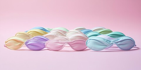 Fototapeta premium Pastel-colored sleep masks on pink background.