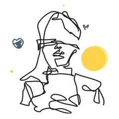 Hand Drawn One Line Art Illustration Woman Face Continuous Line Drawing