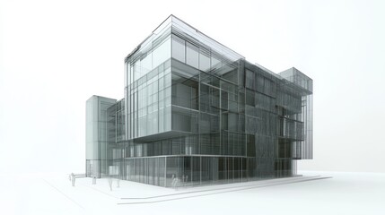 Fototapeta premium Wireframe Rendering of a Modern Glass Building with Fa?ade