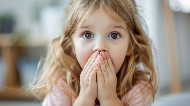 child closing his mouth with hands, speech problems, stammering, mumbling.  Childhood trauma, traumatic experience. Psychological assistance, children rescue. Silent cry for help. 