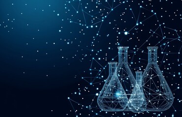 The science chemical flasks. Magical equipment polygonal triangle blue glowing research future technology business medicine concept illustration.