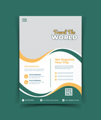 Travel poster or flyer pamphlet brochure design layout space for photo background. Yellow Travel flyer template for travel agency.