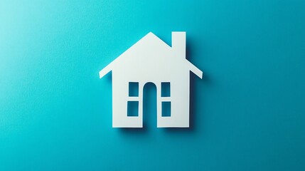 A white paper house on a blue background.