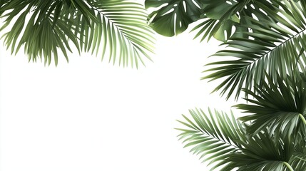 Shrub corner palm leaves green decoration with white background