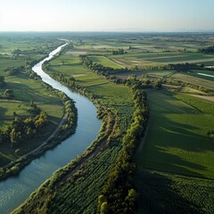 po river lombardia farmed field aeriel landscape panorama