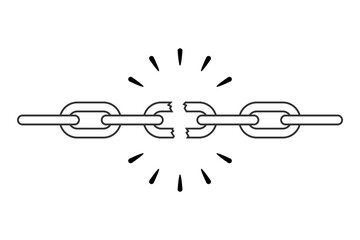 Broken chain graphic sign. Chain link broken isolated sign on white background. Vector illustration