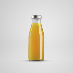 Mockup of a glossy bottle with multifruit juice, a container with a lid for design, branding.