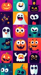 Fototapeta premium A bunch of different halloween characters on a colorful background