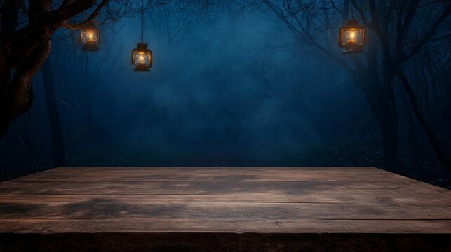 Halloween background with empty wooden planks, dark horror theme.