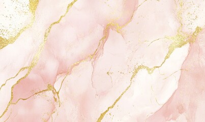 Naklejka premium The elegant abstract ink flow art has a background of translucent pink alcohol ink mixed with glitter gold patterns.
