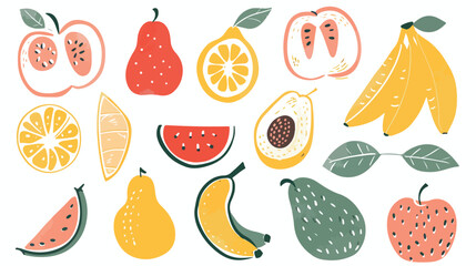Abstract Fruit Shapes Art Print Elements in Minimalist Style