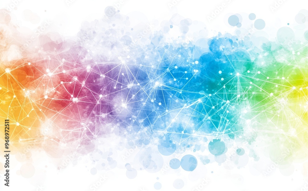 Poster dots and lines connecting science and technology.