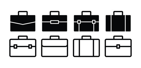 briefcase suitcase icon symbol vector design outline black white color simple flat illustration collection set isolated