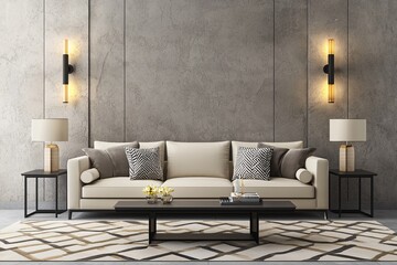 Obraz premium Modern Living Room with Concrete Wall and White Sofa.
