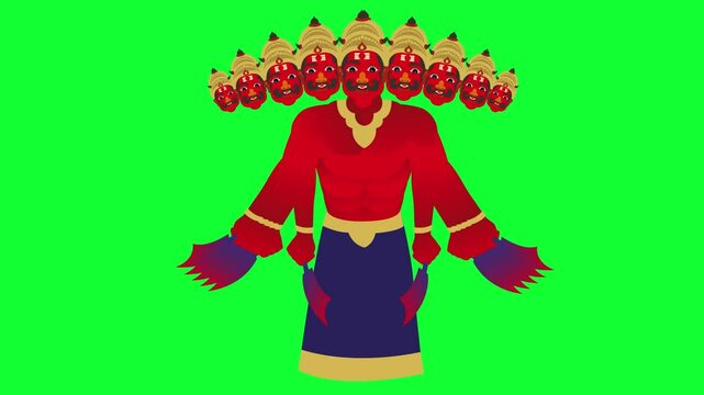 Video illustration of Ravana, Lord Rama,Happy Dussehra Sale social media feed Green screen template festival of India. of Lord Rama killing Ravana.