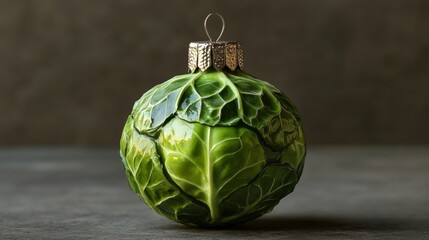Green cabbage shaped Christmas ornament on dark