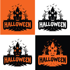 Create the ultimate Halloween atmosphere with this 'Halloween House' logo. Perfect for flyers, banners, and promotional materials for your haunted house or Halloween themed events.