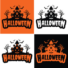 This 'Halloween House' logo, complete with bats, pumpkins, and a haunted house, is the perfect choice for anyone looking to create spooky yet playful designs for the Halloween season