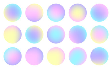 Vivid gradient circle set. Beautiful modern fluid multicolor gradients. Fluid gradient round backgrounds. Pastel abstract shapes. Liquid gradient elements for minimal banner, logo, social post