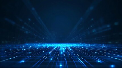 A captivating digital landscape featuring glowing blue lines and particles, representing data flow and technological advancement.