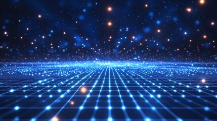 A captivating digital landscape featuring glowing blue dots and a grid pattern, creating a mesmerizing futuristic starry effect.