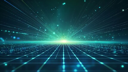 A captivating digital landscape featuring radiant lines and glowing particles, creating an ethereal and futuristic atmosphere.