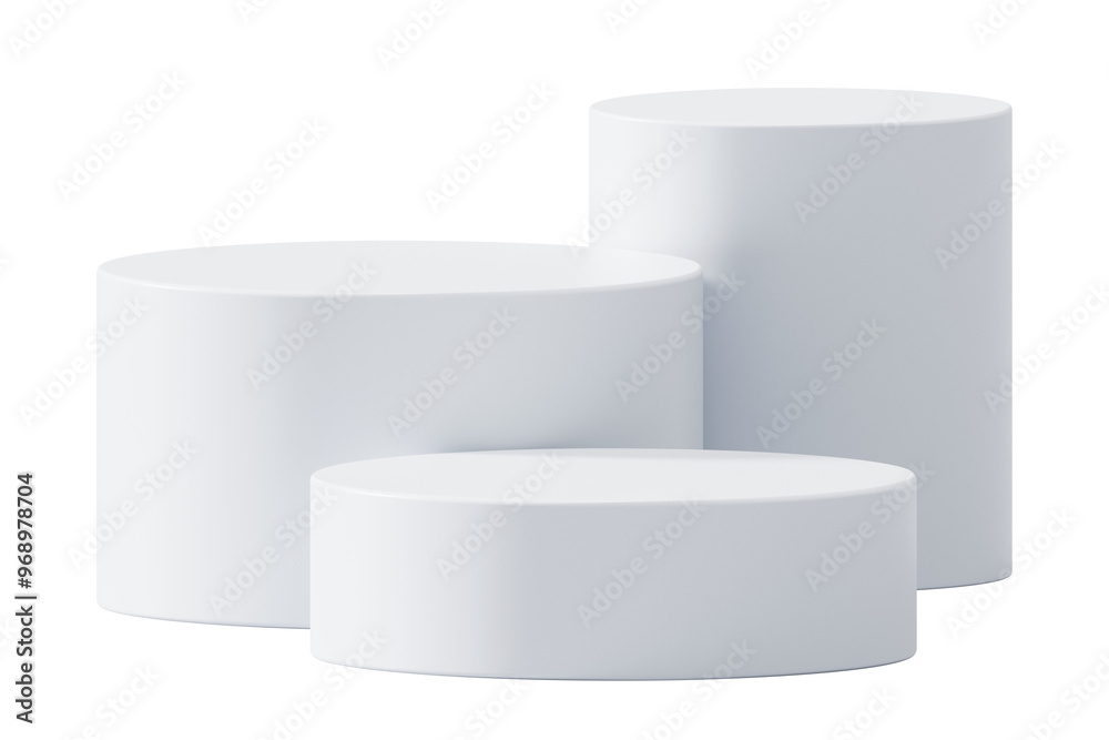 Poster PNG White podium isolated on transparent background modern 3d platform presentation product display stage stand showcase minimal empty mockup space design geometric pedestal show advertising studio.