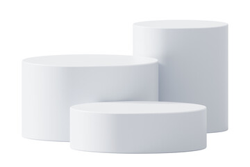 PNG White podium isolated on transparent background modern 3d platform presentation product display stage stand showcase minimal empty mockup space design geometric pedestal show advertising studio.