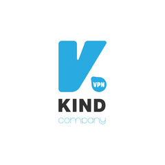 Logo of the company KIND The logo is a stylized letter K in blue. Next to the letter is a small circle with the inscription VPN Under the letter K is written company kind