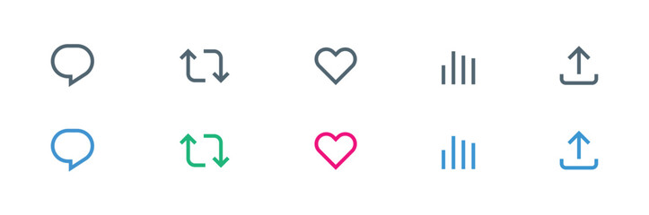like icon, reply, retweet, view, share icon signs - social media notification like comment, share icons. social network post reactions collection set. vector illustration