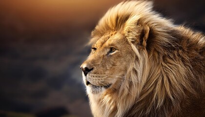 Obraz premium Golden lion with mane flowing in the wind