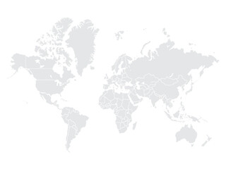 Illustration of a Colored map of world.World map on white background. World map template with continents, North and South America, Europe and Asia, Africa and Australia.Grey blank world map.