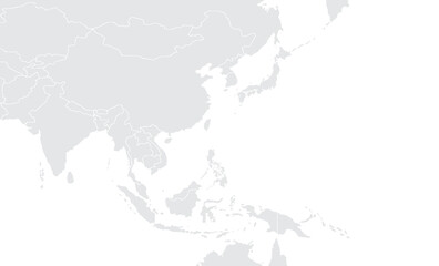 Illustration of a Colored map of Asia.Asia map on white background. East Asia template with continents.Grey blank Asia map.vector grey isolated on white background. Flat Earth, Globe world map icon.