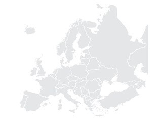 Illustration of a Colored map of Europe.Europe map on white background. Europe template with continents, North and South America, Europe and Asia, Africa and Australia.Grey blank Europe map.