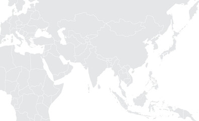 Illustration of a Colored map of Asia.Asia map on white background. East Asia template with continents.Grey blank Asia map.vector grey isolated on white background. Flat Earth, Globe world map icon.