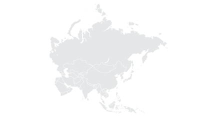 Illustration of a Colored map of Asia.Asia map on white background. East Asia template with continents.Grey blank Asia map.vector grey isolated on white background. Flat Earth, Globe world map icon.