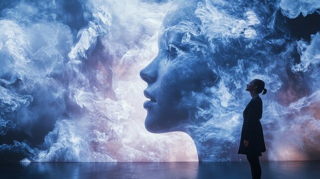 Futuristic AI-powered digital art installations reacting to audience interaction