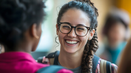 Fototapeta premium A teacher congratulating a student for reaching a significant academic milestone.