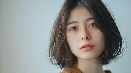 ショートボブが似合う若い女性のファッションモデル