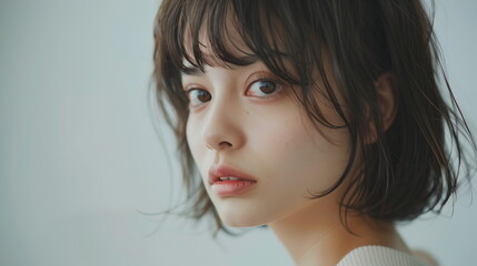 ショートボブが似合う若い女性のファッションモデル