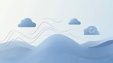 An abstract background with clouds and wavy lines in blue.