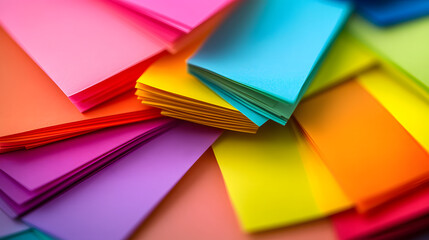 A vibrant stack of multicolored sticky notes arranged in a fan shape.