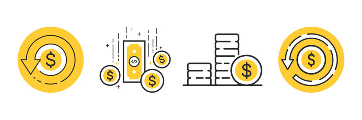 Cashback flat icon set. Thin line editable stroke vector illustration.