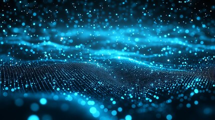 A mesmerizing abstract landscape of glowing blue particles, showcasing dynamic movement and depth in a digital universe.