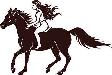A girls horse ridding vector illustration art