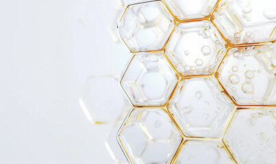 Cell honeycomb background with moisturizing serum molecules. Collagen enzyme illustration