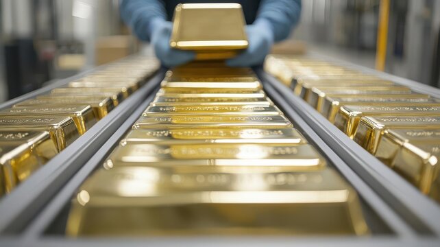 Workers loading gold bars onto a secure transport vehicle, Gold logistics, wealth transport, secure handling