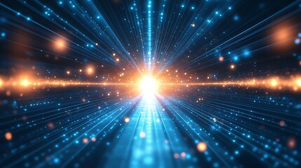 Obraz premium A mesmerizing burst of light radiates in vibrant blue, creating a dynamic cosmic background filled with energy and depth.