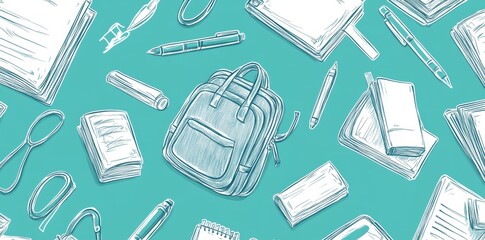 A seamless background with a school concept. An educational and scientific concept is illustrated in a modern style.