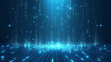 A mesmerizing digital background with luminous blue light rays and shimmering particles, perfect for futuristic themes.